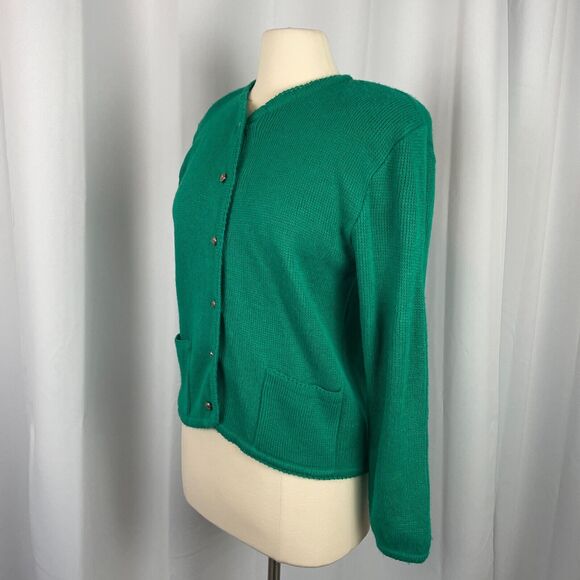 Vintage Cardigan Sweater Womens Size Small Kelly Green Button Knit Minimal 80s - Picture 6 of 13